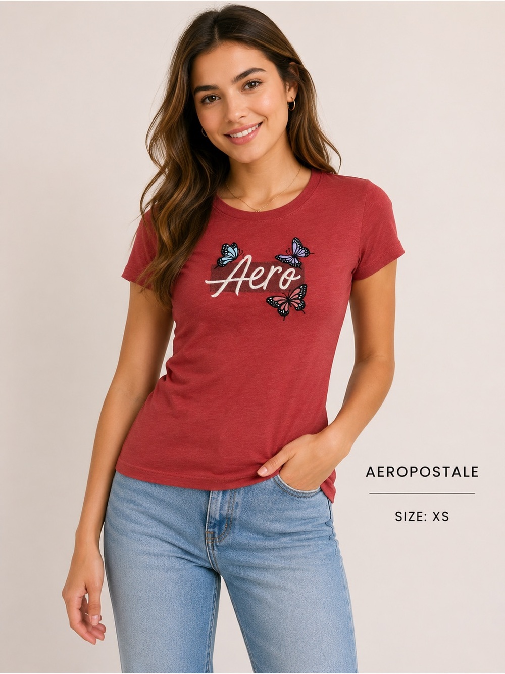 Aeropostale Aero Butterfly Graphic Tee Red Size XS